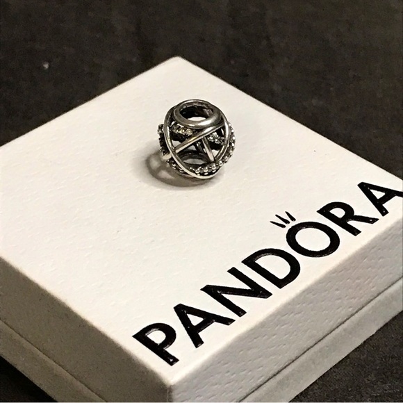 Authentic Pandora Swirl Charm with CZ Crystals - Picture 1 of 3